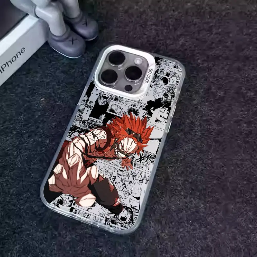 1 шт., чехол для телефона с изображением аниме E-Eijiro Kirishima, лазерный цвет IMD, серебристый корпус для iPhone 17, 16, 15, 14, 13, 12, 11 Air Pro Max Plus