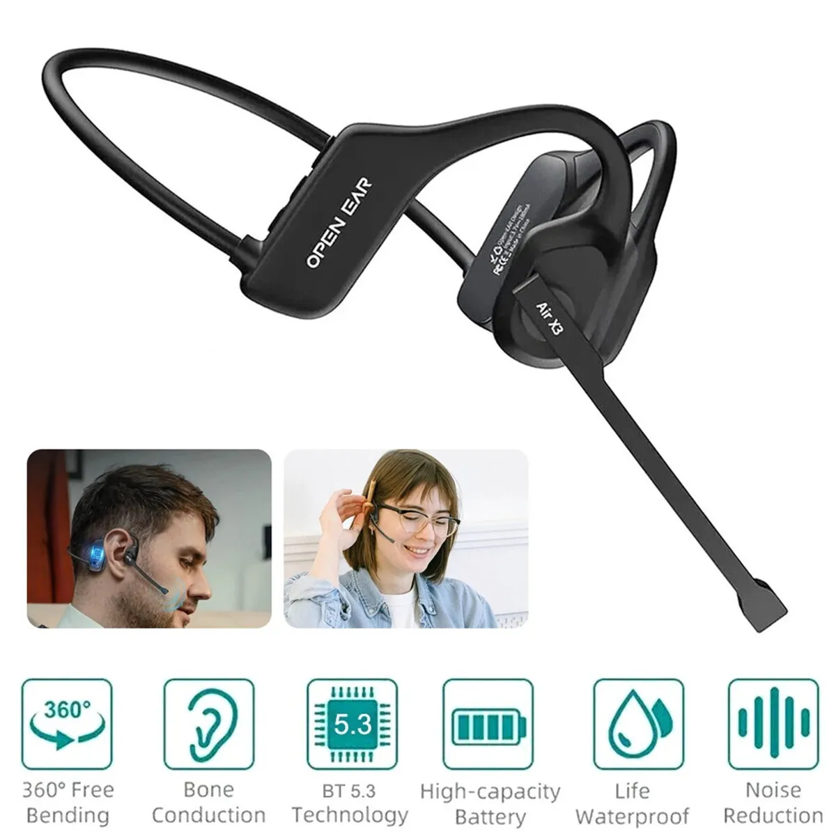 

Trucker Bluetooth 5.3 Open Ear Wireless Headset With Dual Noise Cancelling Mic