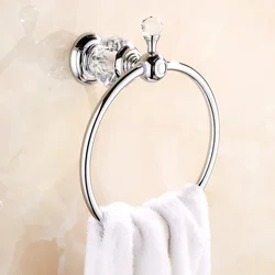 Luxury Crystal Towel Holder Chrome Towel Ring Round Wall Mounted Towel Rack Holder Classic Bathroom Accessories