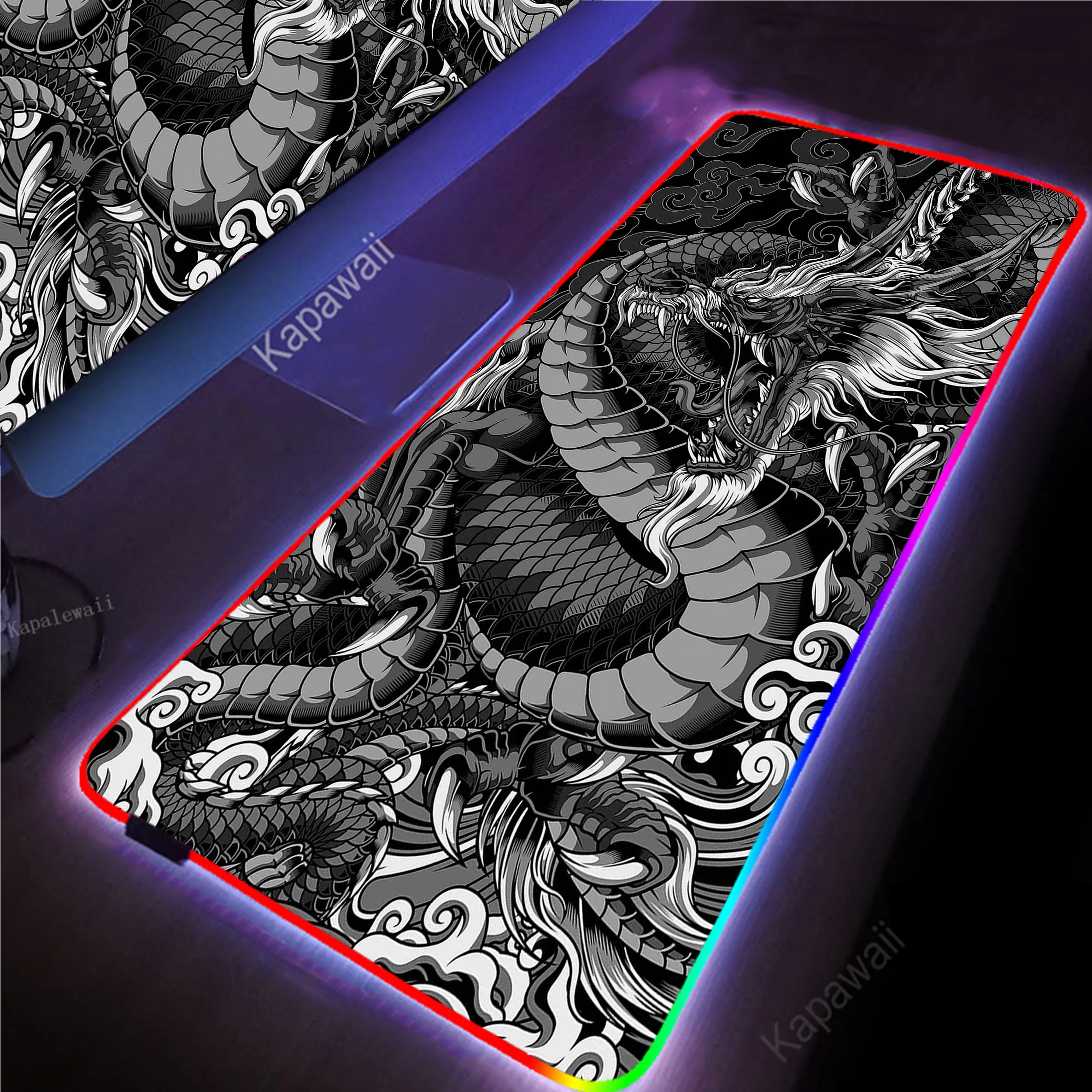 

Japanese Dragon Glowing USB RGB Large Mouse Pad Gamer Mousepad Office Accessories for Desk Mat Game Keyboard Pads 900x400mm