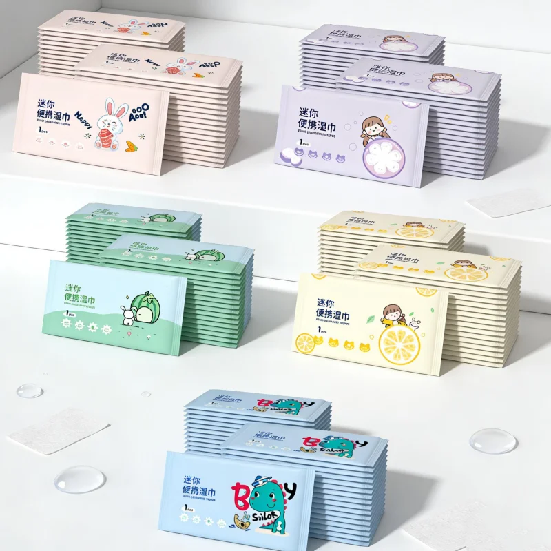 100/200 Pieces of Wet Wipes in Random Colors, Individually Packaged Mini Wet Wipes, Disposable Baby Hand and Mouth Cleaning Wipes, Travel Portable, Household Face Wipes, Essential for Travel, Office, and Outdoor Use
