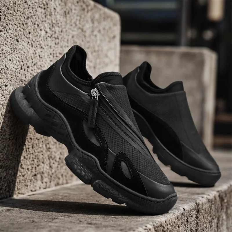 

Outdoor Breathable Mesh Running Men Shoes Casual Hiking Thick Sole Shock Absorption Comfortable Zipper Sports Couple Shoes