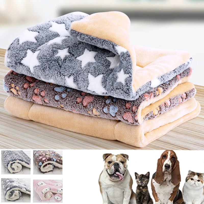 Pet sleeping mat dog bed cat bed soft fur thickened blanket pad velvet household washable warm footprint star pattern blanket