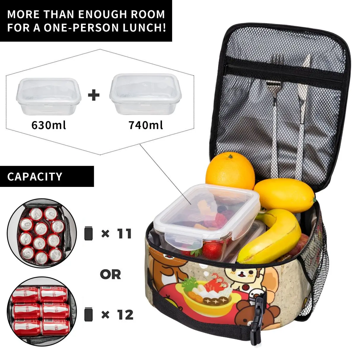 Rilakkuma Korilakkumas Lunch Bag For Adult Graphic Design Lunch Box   Cooler Bag Portable Zipper Waterproof Thermal Lunch Bags