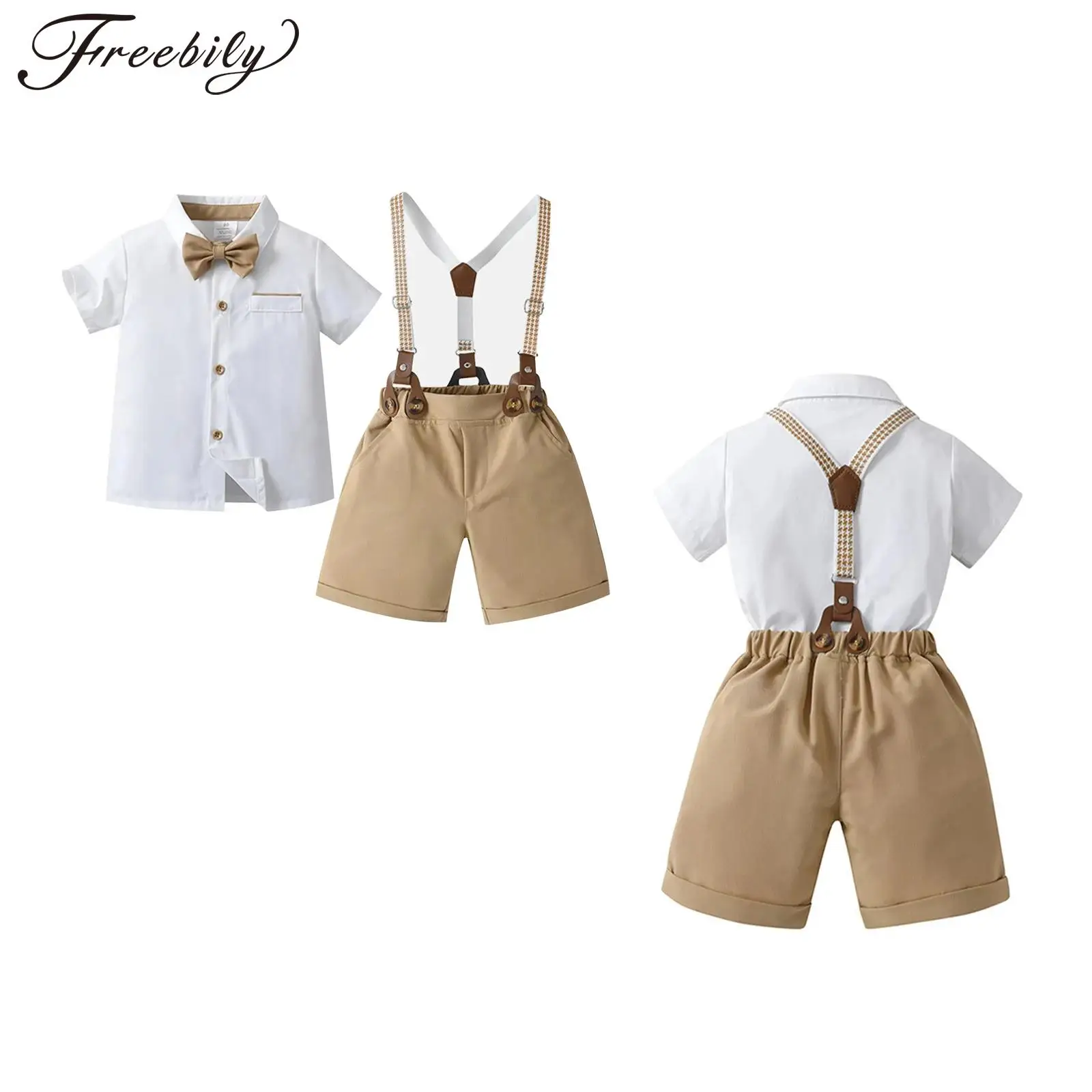 

Baby Boys Clothes Sets Summer Gentleman Suit School Uniforms Party Outfits Short Sleeve Tops Shirt with Suspender Shorts