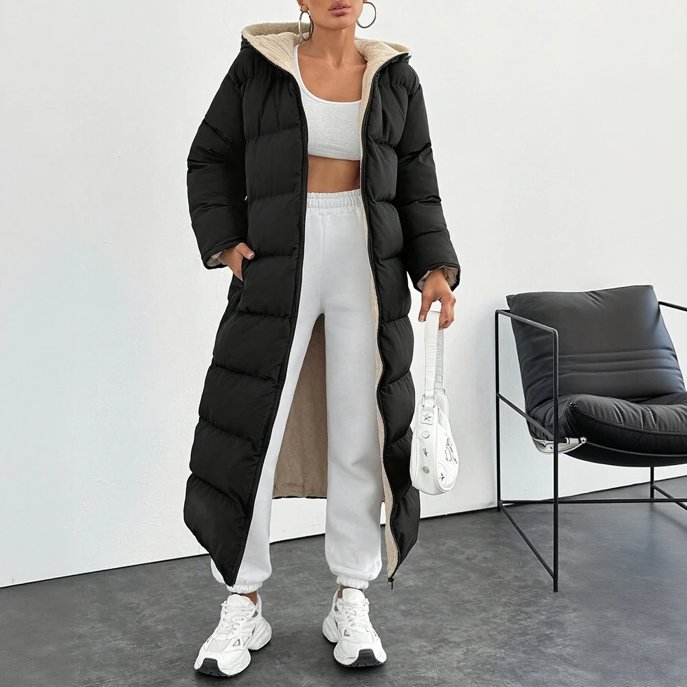 

Women's Autumn Winter Long Coat Zipper Front Casual Basic Style Open Sleeve Decent Cotton Outerwear