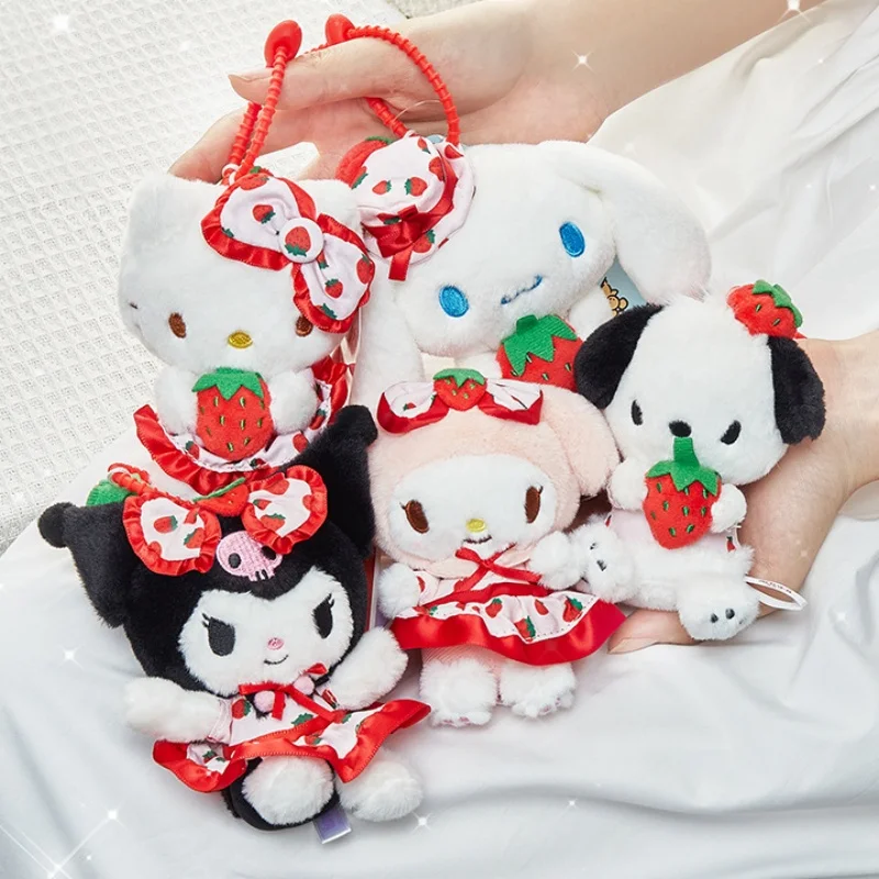 12 cm echter Sanrio kleiner Anhänger My Melody Kuromi Cinnamoroll Hellokitty Plüsch-Schlüsselanhänger Weihnachtsgeburtstagsgeschenke für Kinder