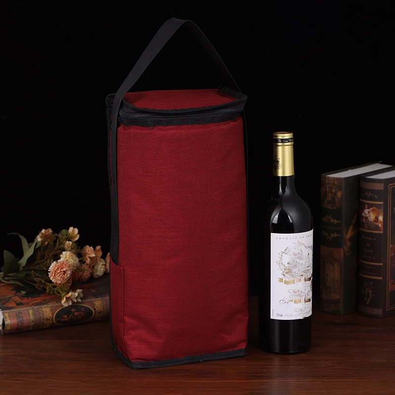 

Red Double Wine Insulated Thermostat Bag Ice Pack Picnic Gift Oxford Cloth Insulated Wine Cooler Bag For Party Wedding