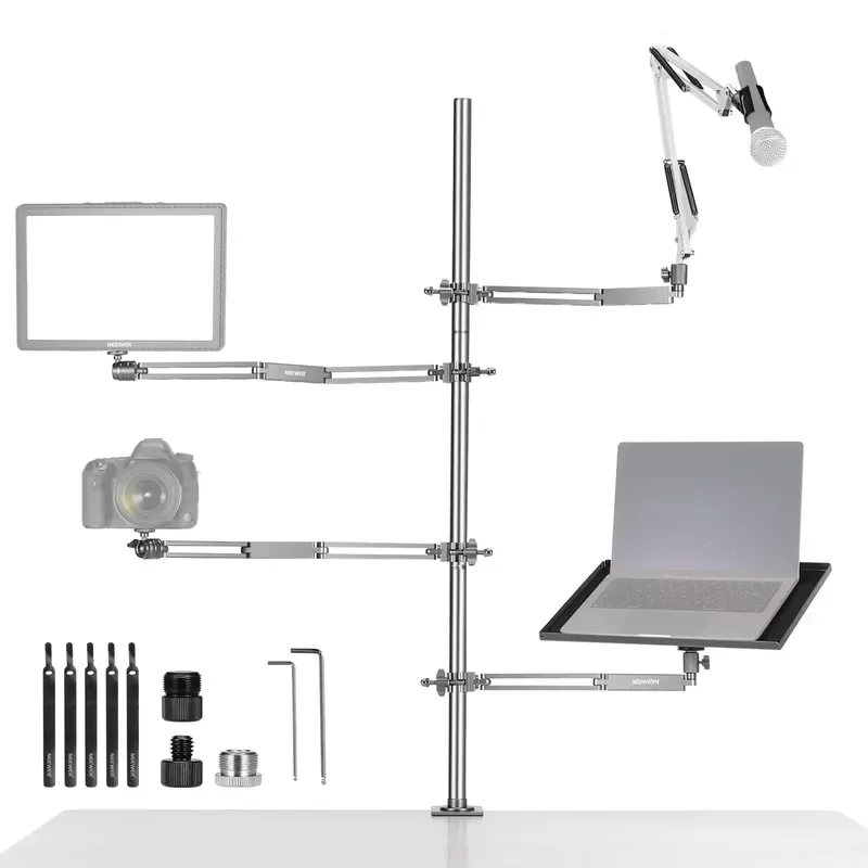 Sturdy overhead camera rig for multi angle podcast recording and live streaming setups