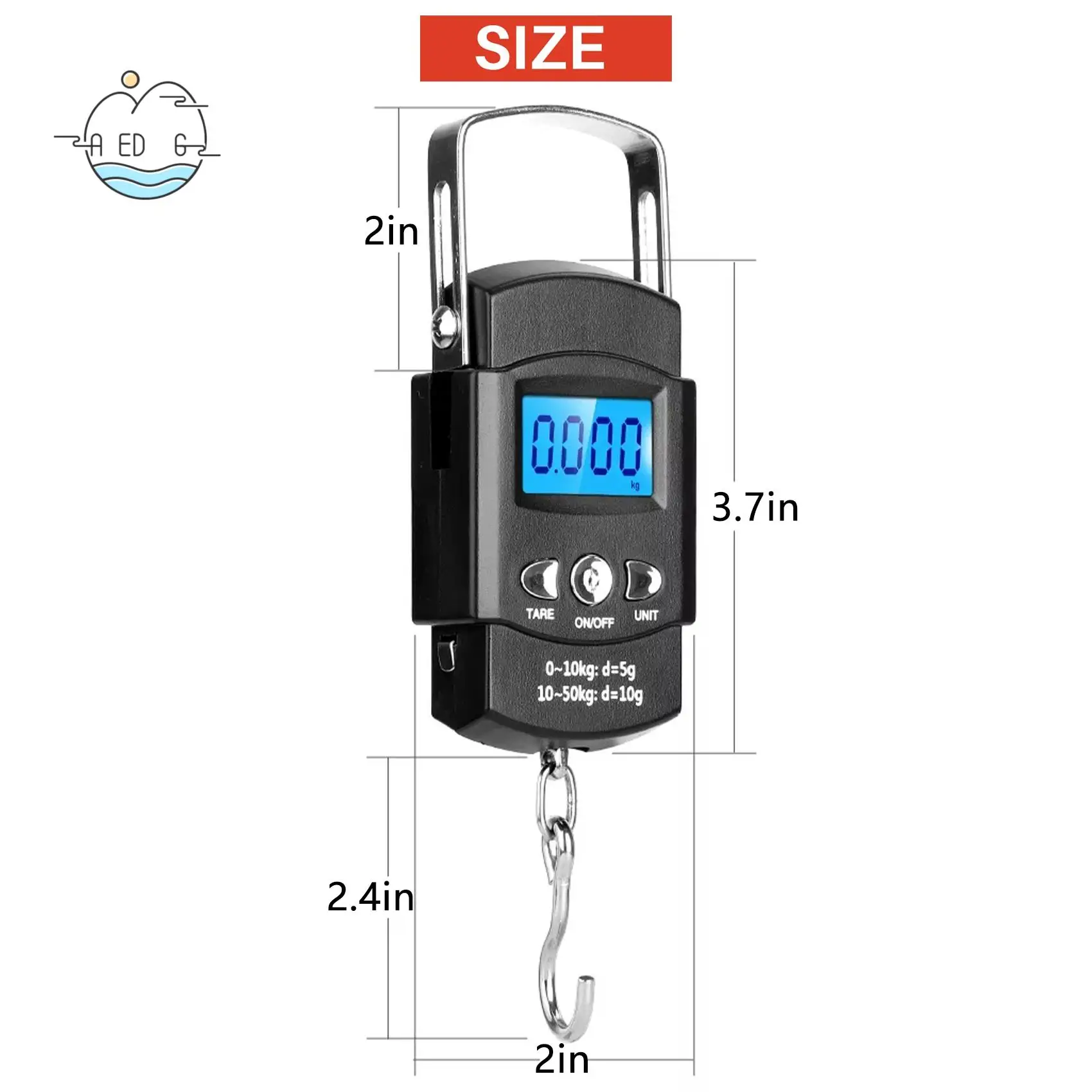 AED6-50 كجم X 0.01 كجم الإلكترونية الرقمية تسليم مقياس الجيب الصغير 10 جرام الأمتعة المحمولة السفر الصيد مقياس المطبخ هوك التوازن ث