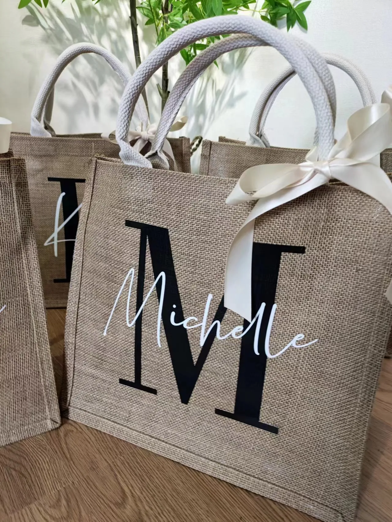 Personalized Jute Bag for Bridesmaid Wedding Bride Custom Beach Bags Tote Bag Junior Bag Jute Tote Bag Bride Custom Beach Bags