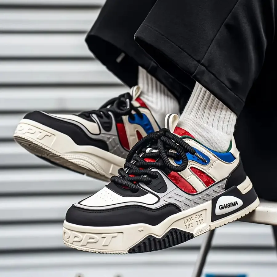 

Men's Upper and Sole Thick Platform Sneakers - Low-Top Lace-Up Round Toe Sneakers Suitable for Gym Casual Wear - - Outdoor and