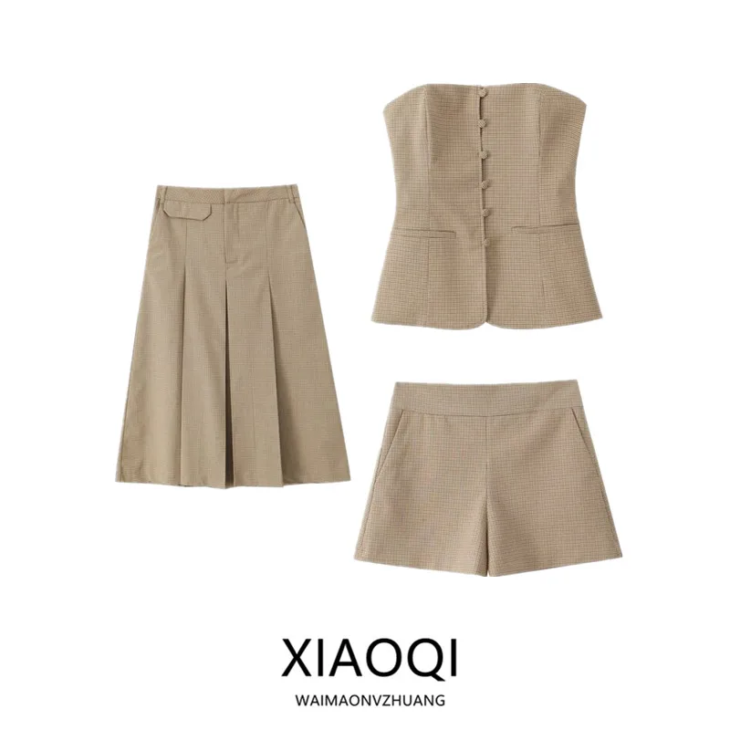 

Spring 2025 Women's Plaid Strapl ter Ne Svel Top with f Skirt Faionable Casual Outfit 3067002