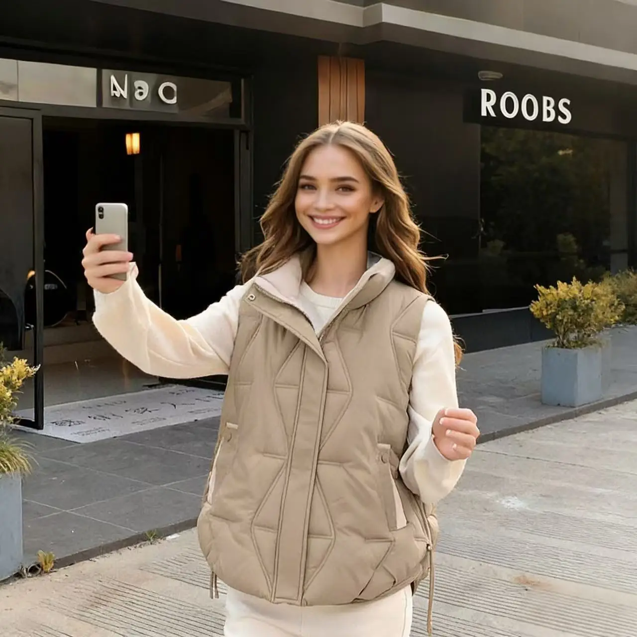 Cozy Versatile Outdoor Layering Women's Zip Up Sleeveless Padded Cotton Stand Collar Loose Fit Warm Thick Autumn Winter Gilet