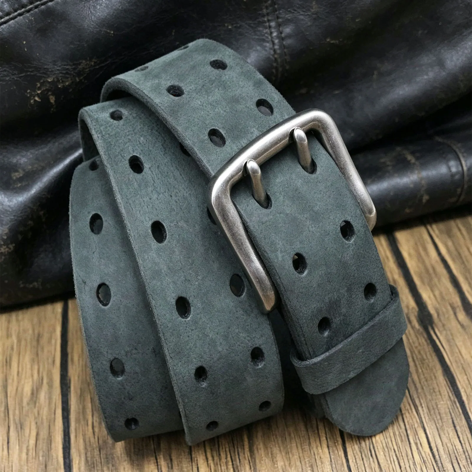 Men Full Grain Leather Belt Retro Crocodile Embossed Grain Durable Metal Pin Buckle Casual Cowboy Pants Belt