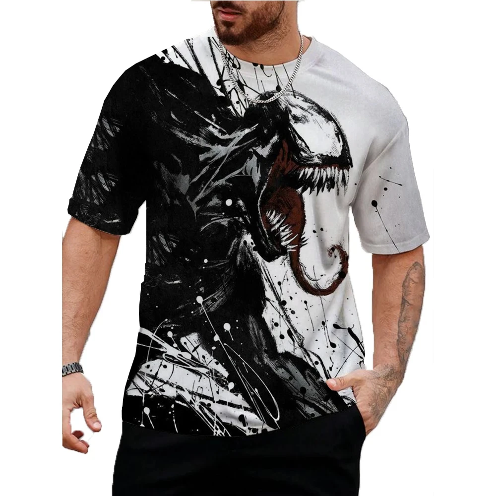 Marvel Venom Print T-Shirt Men Summer Round Neck Tops Tees Male Casual Stylish Short Sleeve Clothing Fashion Trend Streetwear