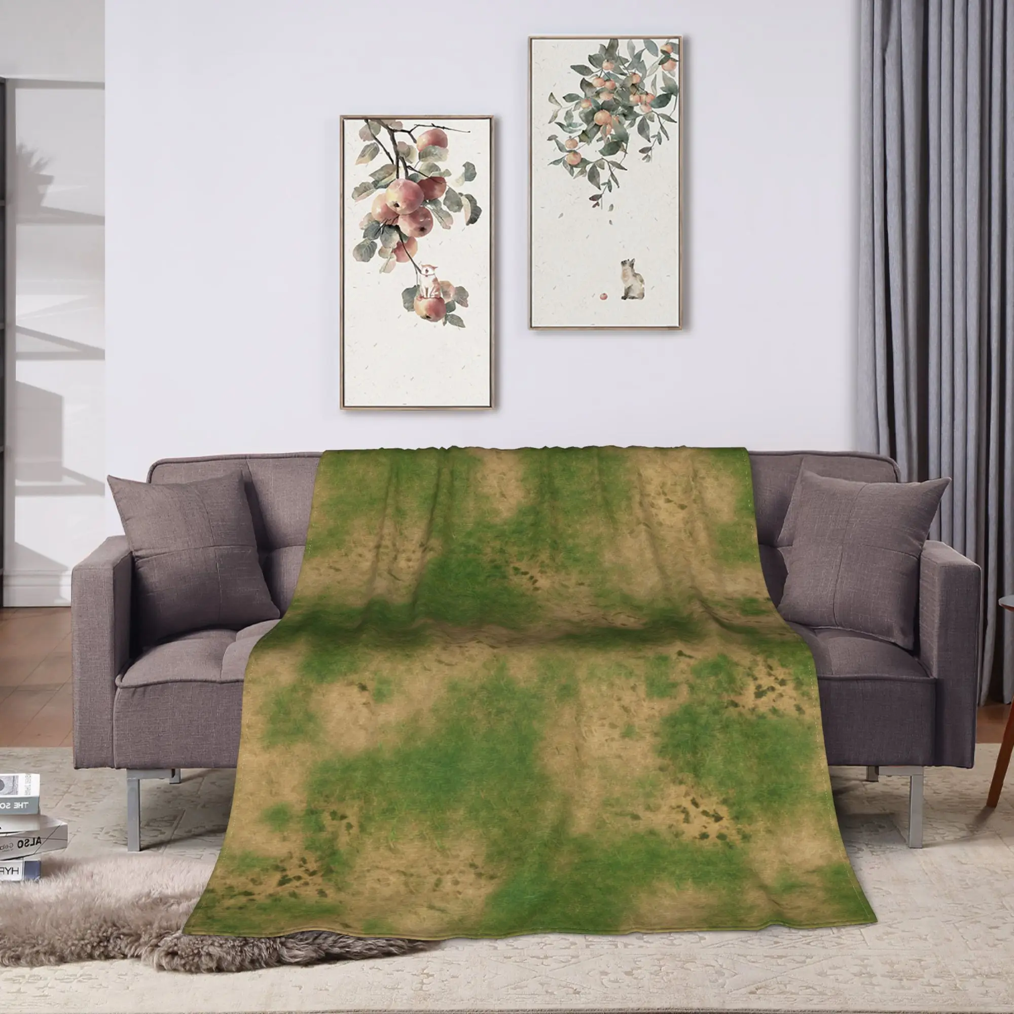 Grass Battlemat Grassland Land Greenery Blanket  Super Warm Novelty Plush Throw Blanket For Outdoor Flannel Bedspread Bed Cover