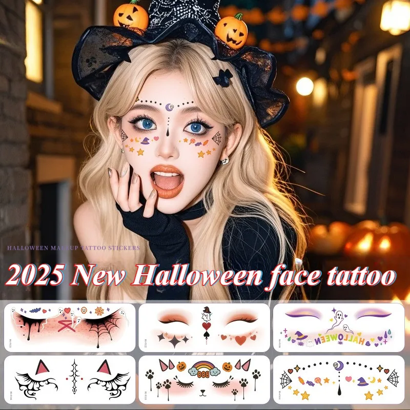

2025 New Beautiful Ghost Haunting Halloween Tattoo Sticker Cute Ghost Makeup Face Waterproof Tattoo Sticker