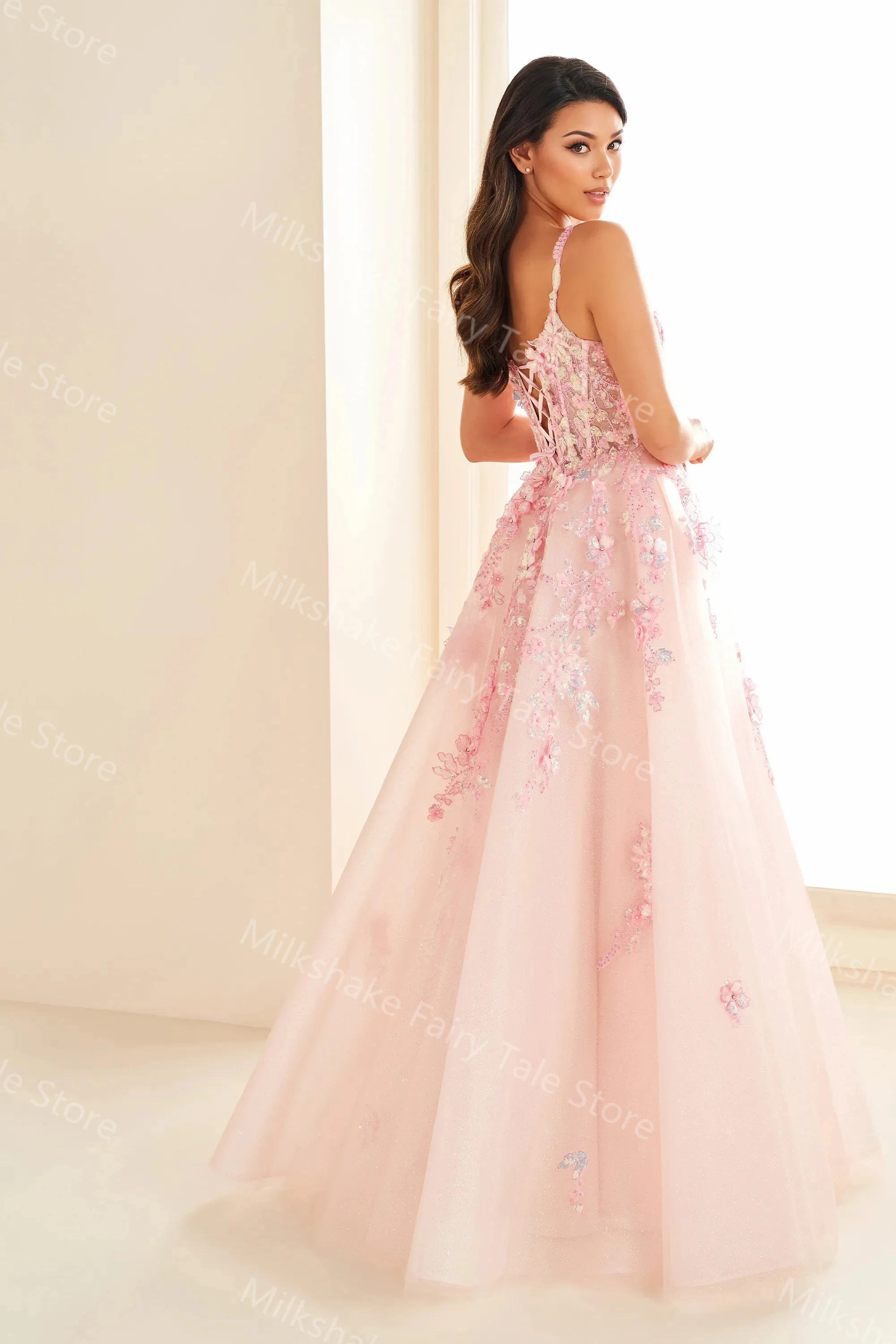 Robe de Bal de Forme Trapèze en Dentelle Brillante, Tenue de Soirée à Paillettes, avec Traîne de Balayage, Personnalisée, pour Remise de Diplôme