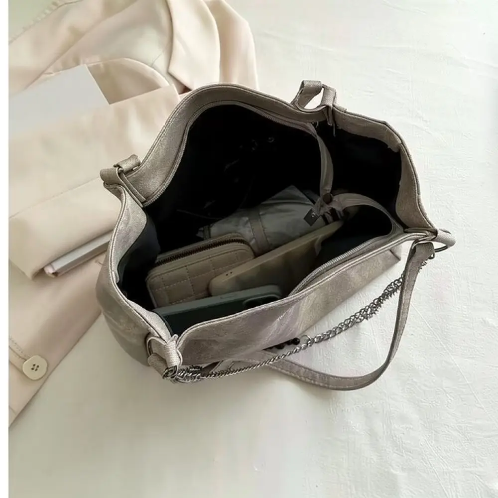 Stylish Large Tote Bag Women Shoulder Handbag Fashion Chain Decor Soft PU Leather Casual Travel Designer Satchel