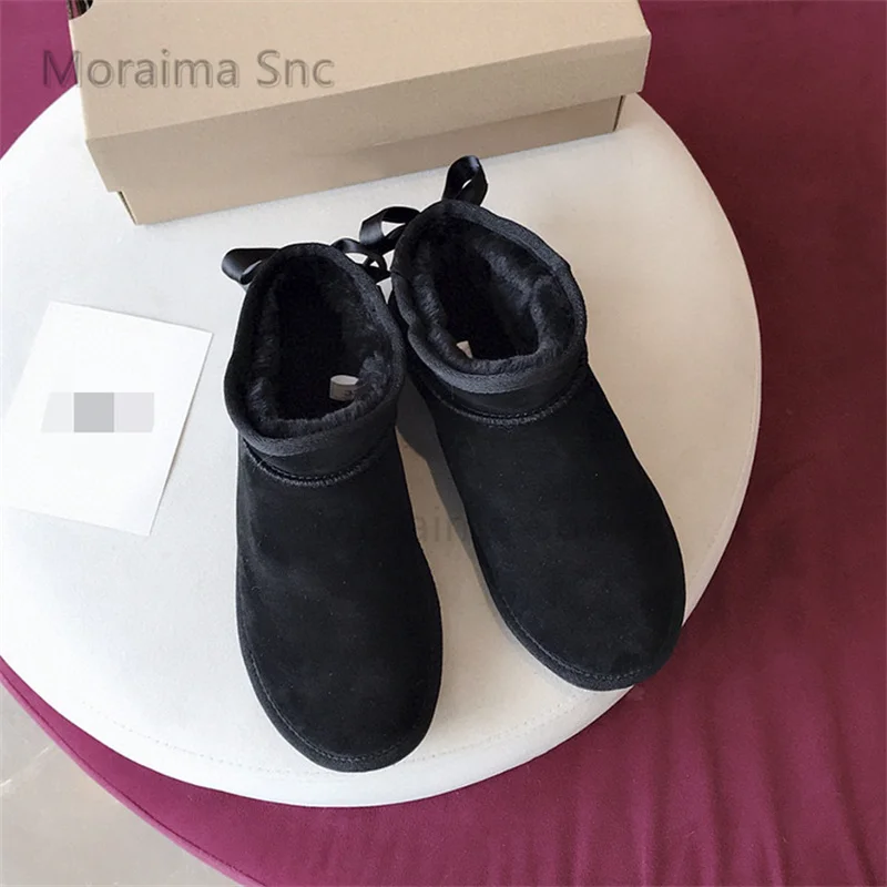 Plush Cotton Shoes Winter Warm Snow Boots for Women Butterfly Knot Round Toe Ankle Boots Concise Thickened Warm Women's Shoes