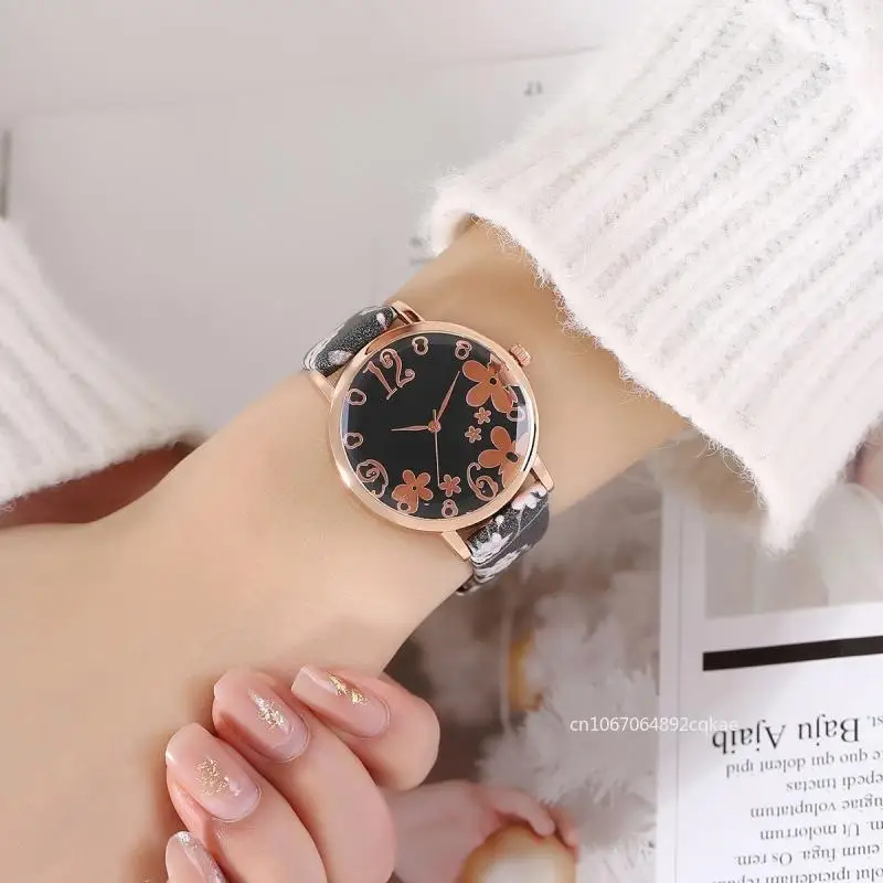 Colorful Flowers Women\'s Watches Printed Belt Quartz Wristwatches for Girls Ladies Watches Casual Clock Gift Relogios Feminino