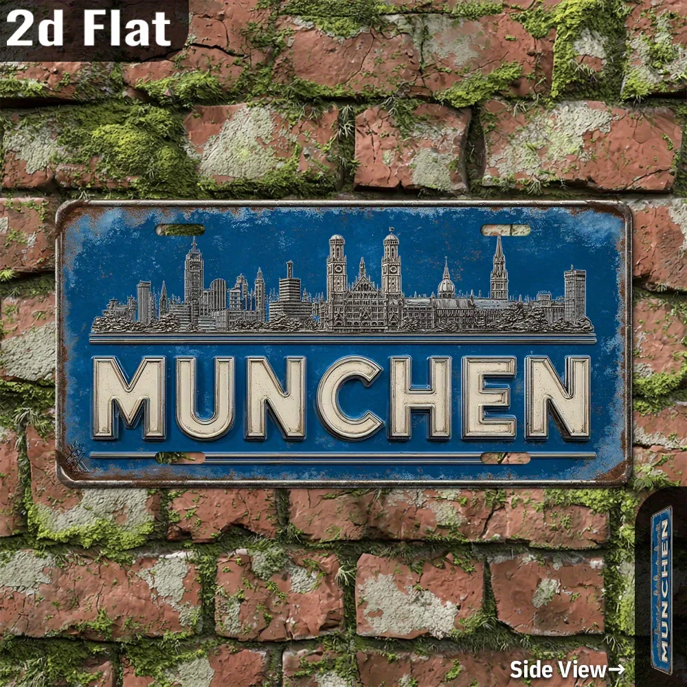 Germany License Plate - Retro Bavarian Metal Wall Art Sign, Heavy-Duty Aluminum Plaque (11.9x6 Inches) - Garage, for Man Cave, M