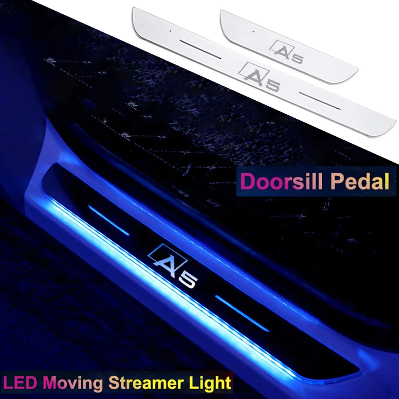 Car Interior For Audi A5 Badge LED illuminated Auto Door Sill Light Logo Projector Lamp Scuff Plate Welcome Pedal Moving Light