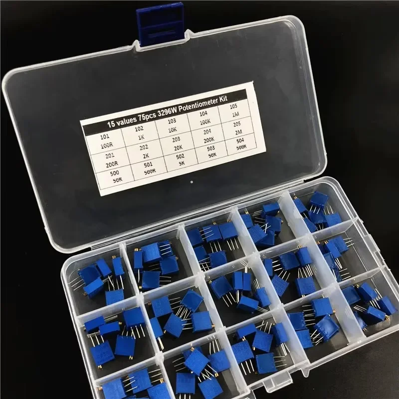 15Values 75pcs 3296W Potentiometer Kit High Precision Variable Resistor 500~205 50ohm~2M