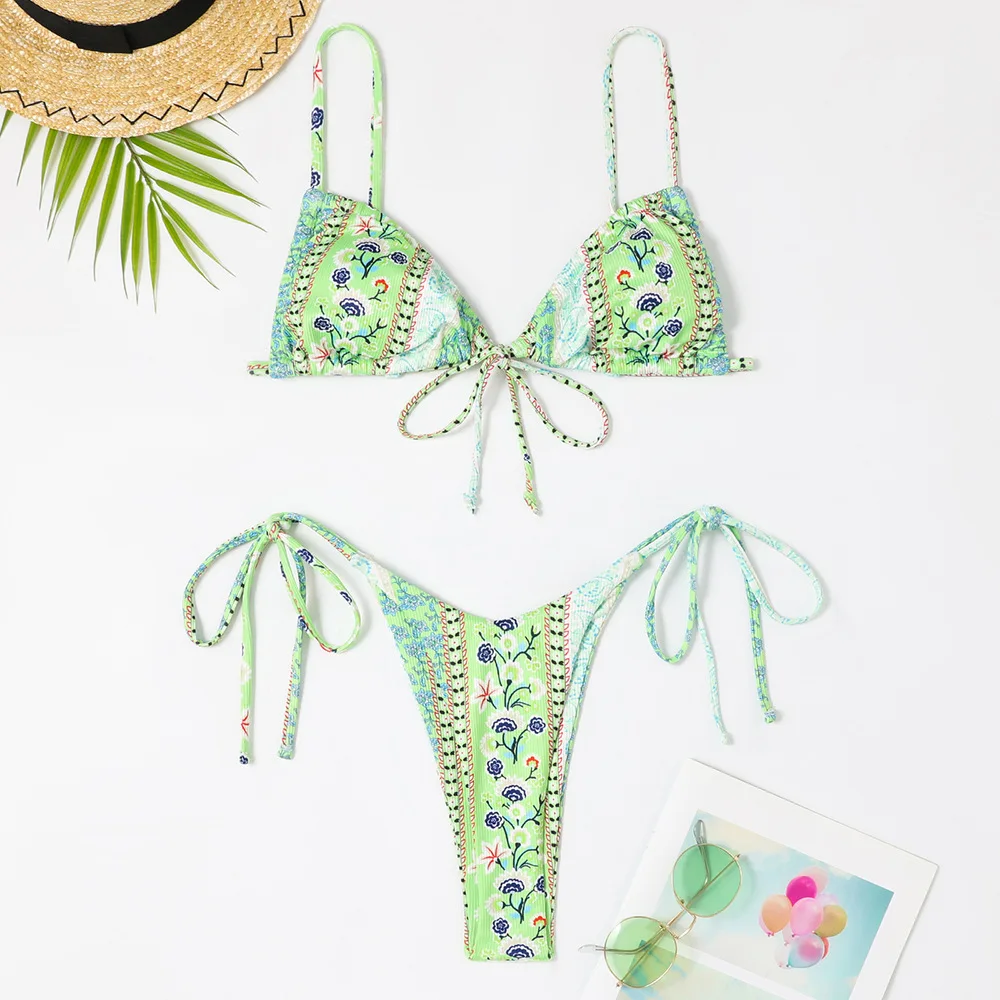 

Floral Flower Women Micro Sexy Wear Bikini Bra Set Summer Beachwear Beach Two Pieces Bathing Suits Swimwear Female Push Up ﻿-8