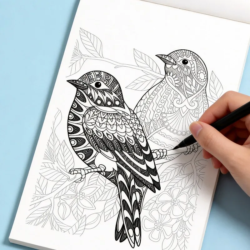 An Adult Meditation Hand Drawn Graffiti Book, Mandala/scenery/flowers/healing Bird Theme, Line Drawing Coloring Book, 24 Pages