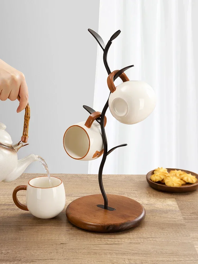 Cup holder tree-shaped water cup rack household living room dining table coffee cup storage rack wooden drain hanging