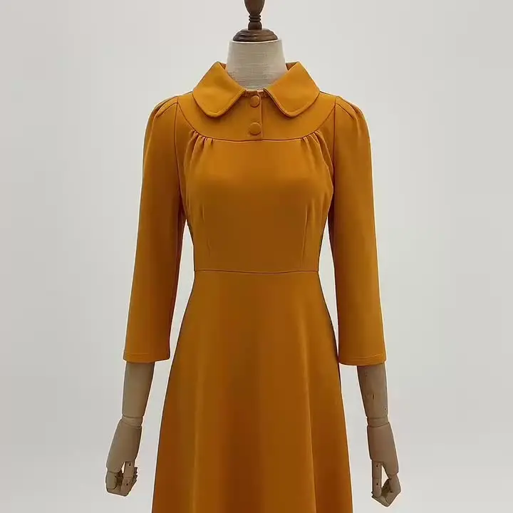 green emerald velvet dress 1950s Yellow & Brown Gingham Pan Collar Dress W29