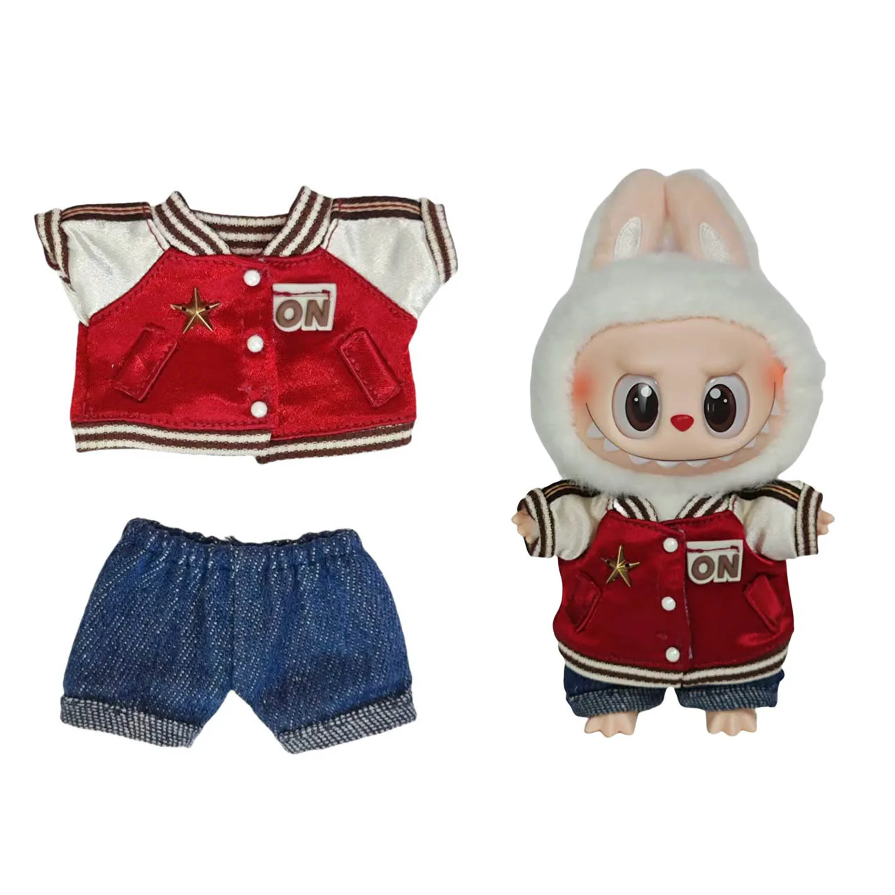 Ropa deportiva labubu de 15cm, uniforme de béisbol rojo intenso, ropa y gorra que combina accesorios de ropa para muñeca labubu ﻿