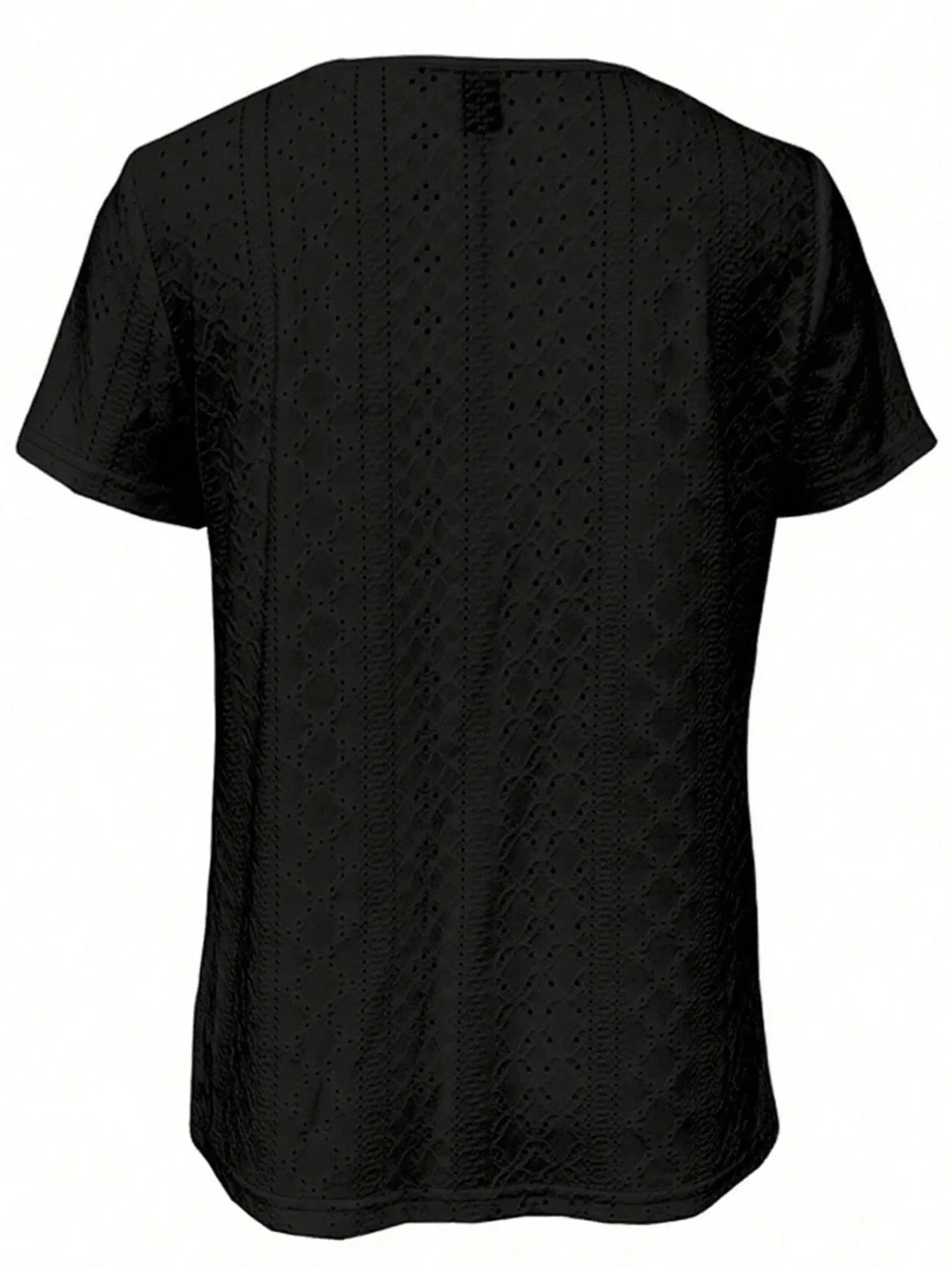 

Женский черный топ с квадратным вырезом, вышивкой и ажурными элементами, повседневный, с коротким рукавом