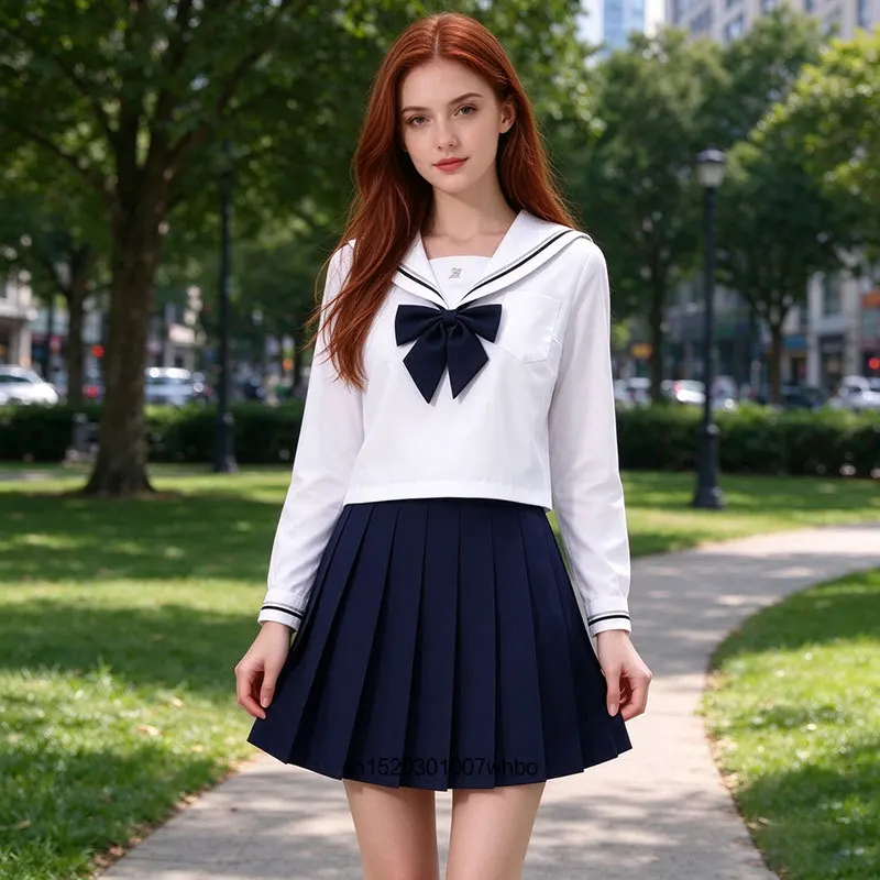 Japanese Sailor Suit JK Uniform White Basic College Style Sweet Bow Pleated Skirt Anime Cosplay Sweet Preppy Stage Performance