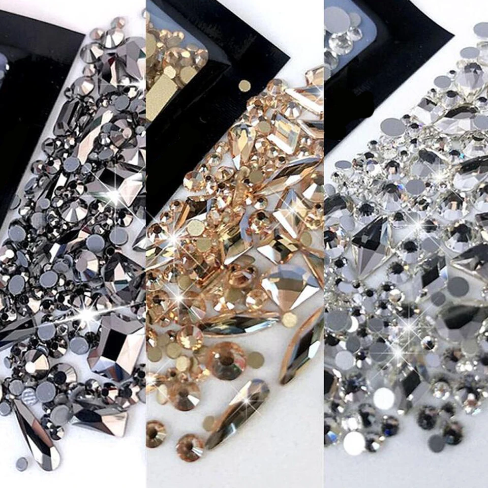 180 Piezas Cristales AB Planos para Uñas, Diamantes de Formas Variadas, Gemas Azul Púrpura para Decoración DIY 2