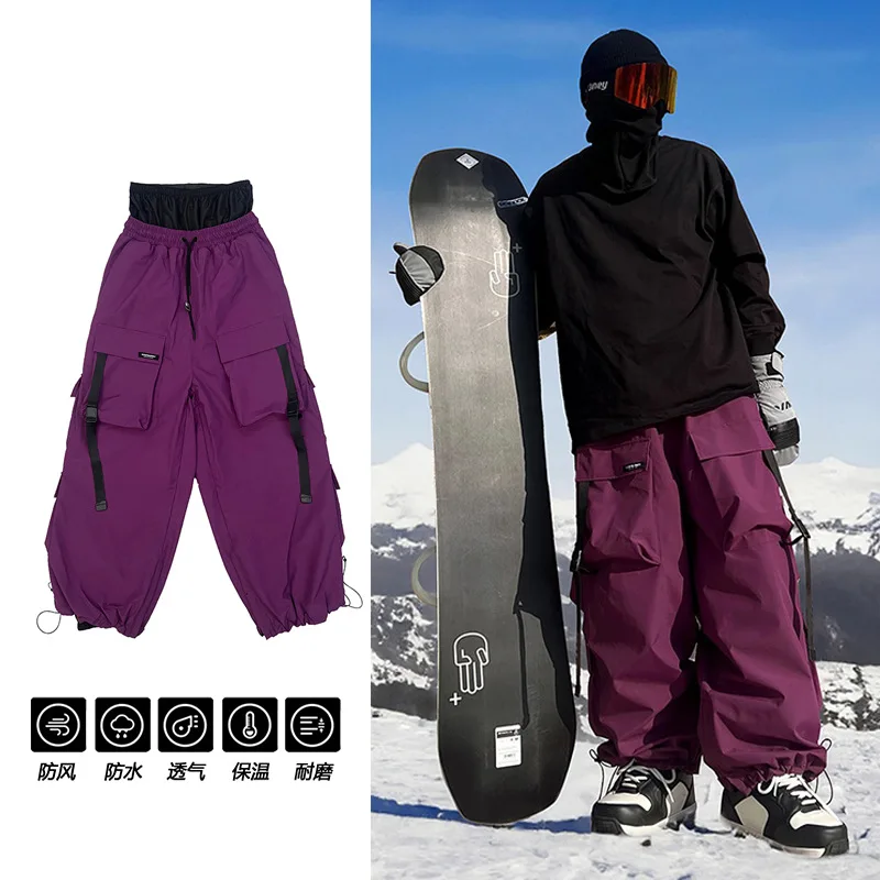 Multi-pocket Waterproof Sports Ski Pants Men's and Women's Violet American Heavy Industry Snow Wear Pants Tide