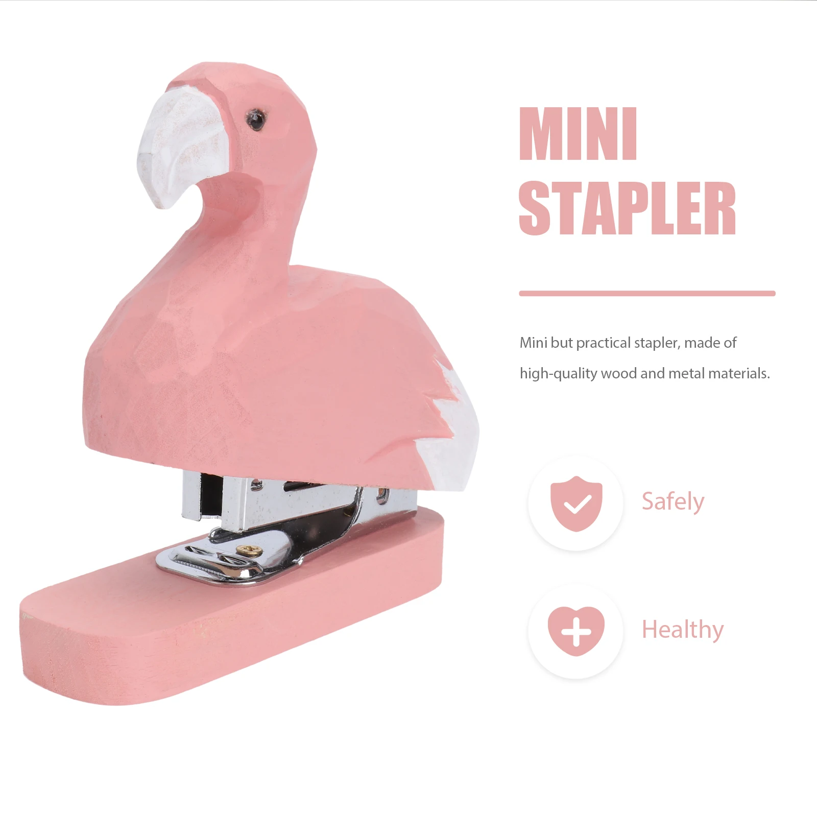 Mini Flamingo Shape Portable Stapler Wooden Creative Book Sewer Manual Stapling Machine Compact Office Supplies Student