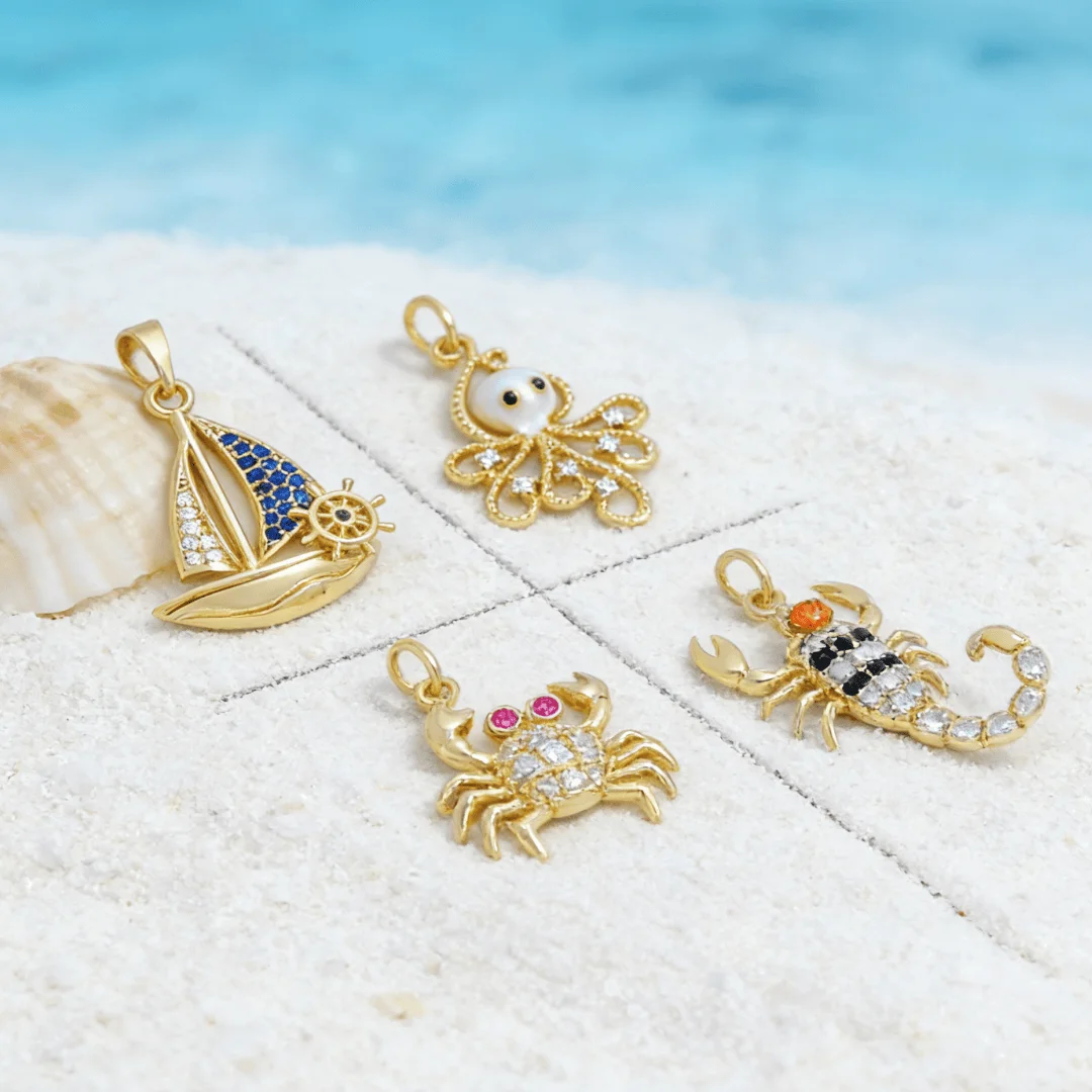 

3Pcs Pendants Sparkling Brass Zirconia Sailboat Octopus Crab Scorpion Charms DIY Jewelry Accessorie for Necklace Bracelet Making