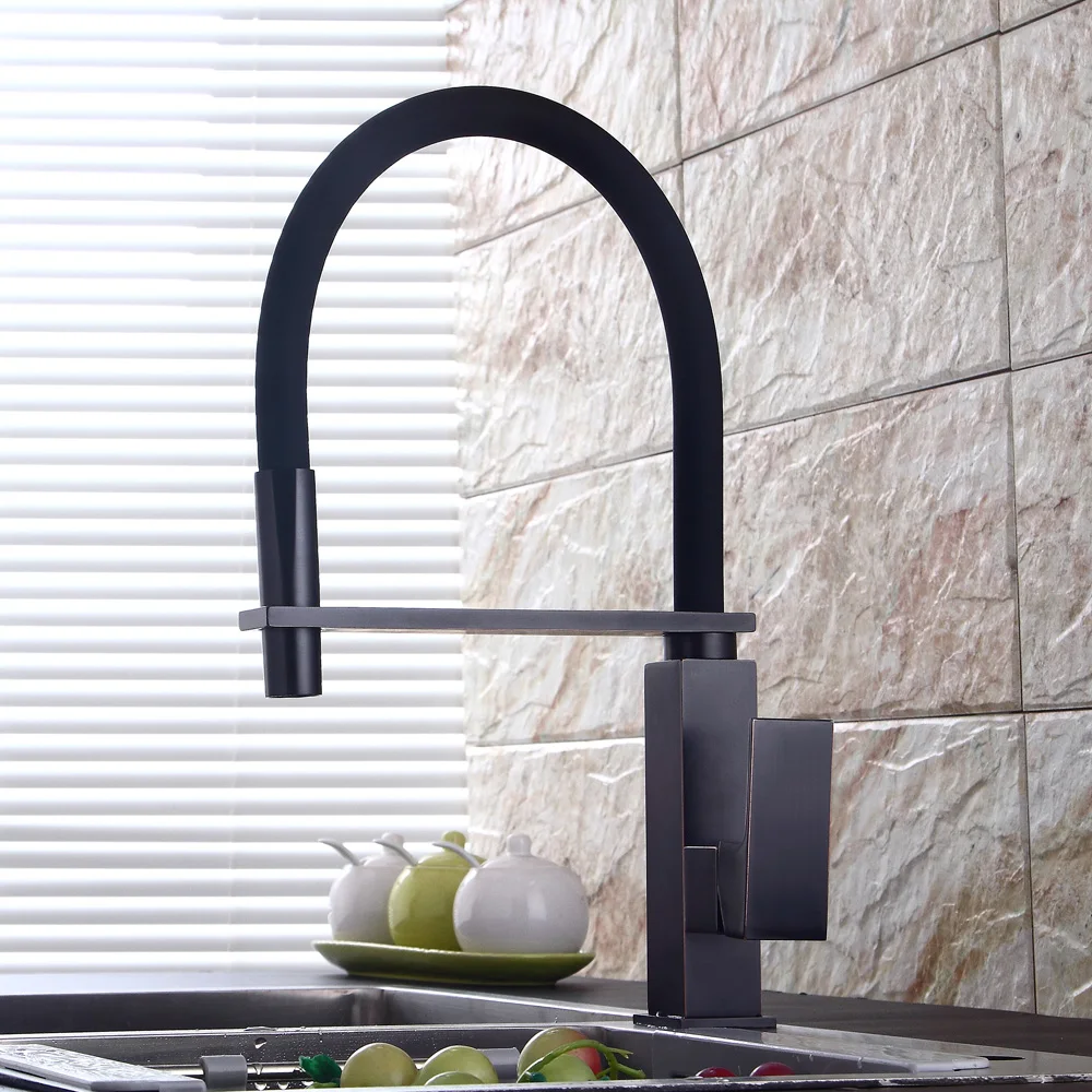 BAKALA New black pull down kitchen faucet square brass kitchen mixer sink faucet mixer kitchen faucets pull out kitchen tap