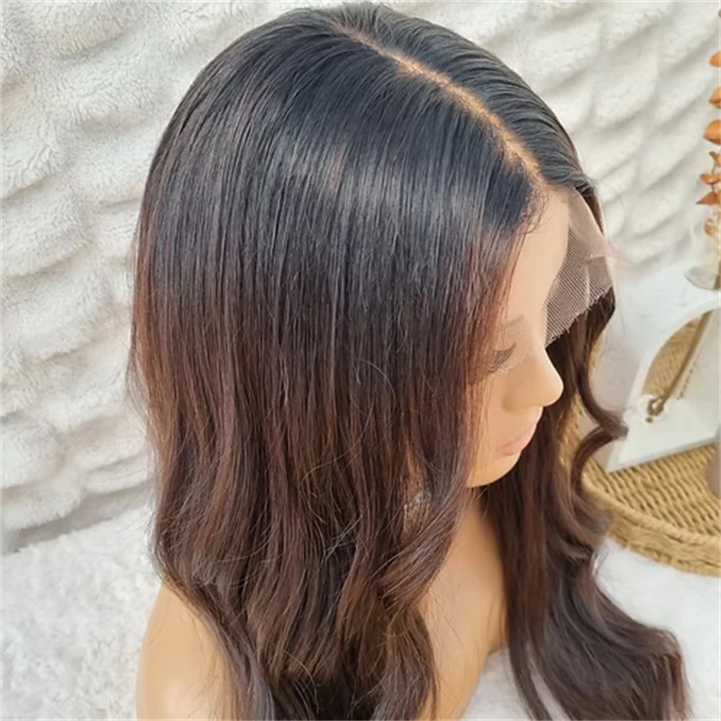 

Glueless Wig Ombre Dark Brown Highlights Synthetic HD Lace Front Wig for White Black Women Preplucked Hairline Party Daily Wear