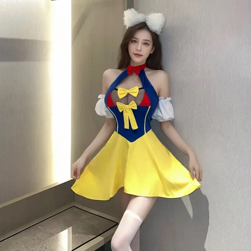 Sexy Lingerie Cosplay Costume Princess Dress Maid Uniform Snow White Suit Halloween Party Club Performance Wear for Women Girls