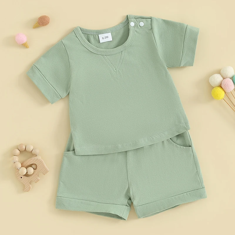 

Baby Boy Clothes Newborn Infant Summer Outfit Short Sleeve Crew Neck T Shirt Tops and Jogger Shorts Toddler Set