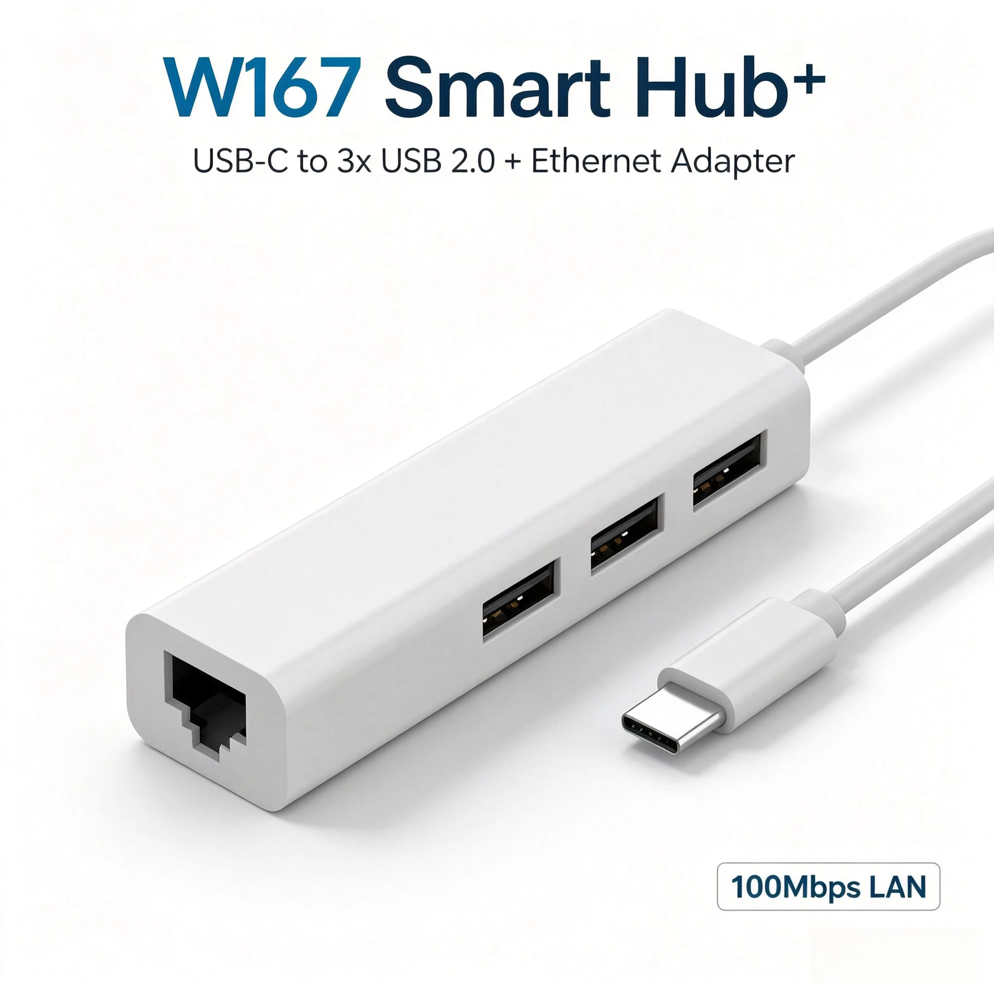 Hub USB-C con 3 porte USB 2.0, adattatore Ethernet 100 Mbps, adattatore di rete LAN RJ45, splitter USB per laptop, PC e accessori per computer.