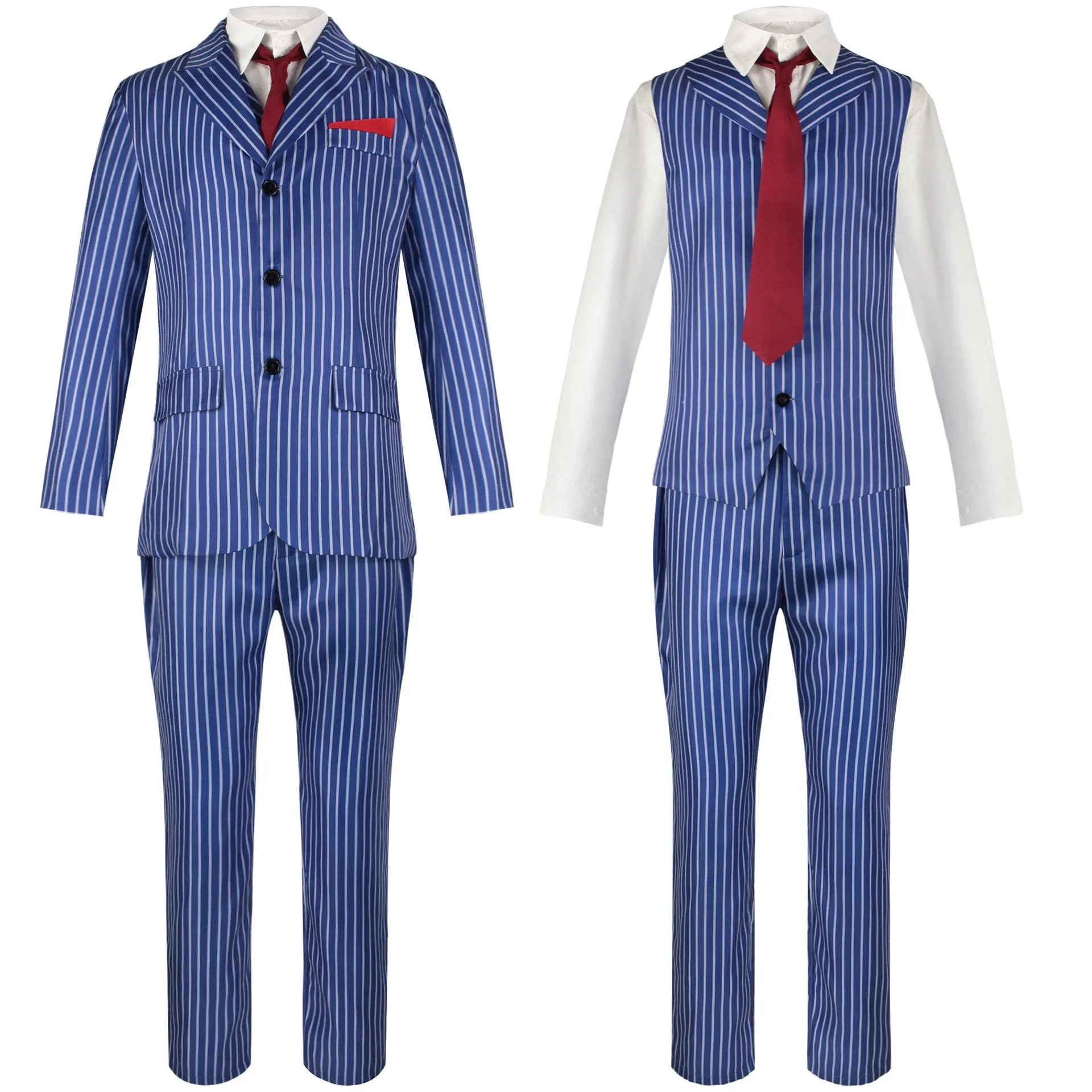 

Movie A Haunting in Venice Hercule Poirot Cosplay Costume Blue Striped Suit Uniform Halloween Carnival Costumes for Women Men