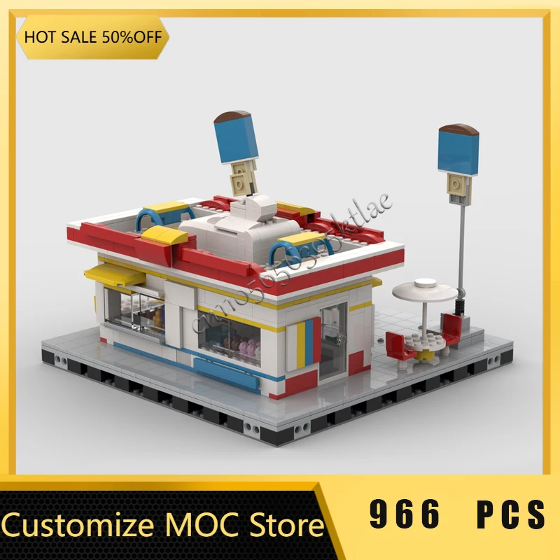 Novo 966 pçs personalizar mr chill sorvete loja arquitetura medieval moc bloco de construção modelo tecnologia crianças presentes festival