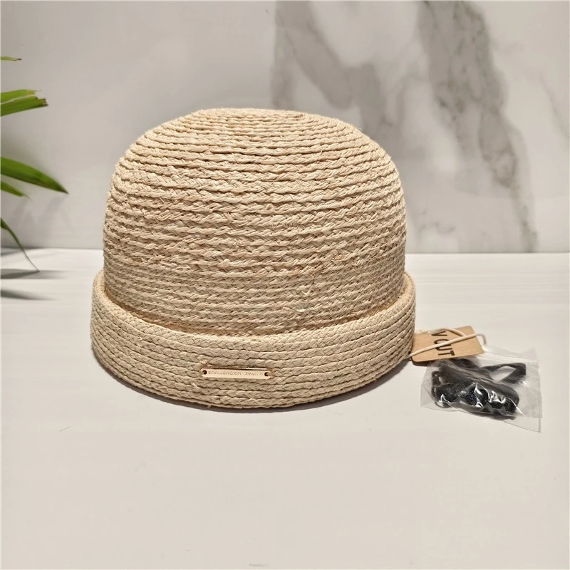 Luxuriöse Natürliche Stroh-Baskenmütze für Herren und Damen, Handgewebter Sonnenhut, Runde Strandkappe, Kirchenhut, Derby-Hut, Pillbox-Mütze, Boinas – Detail 4