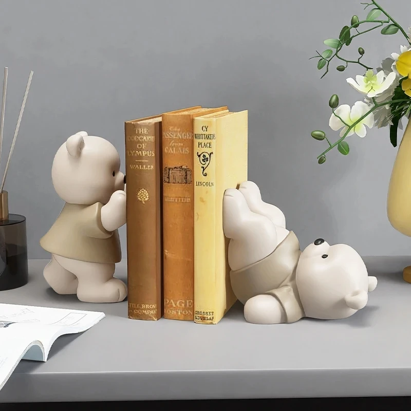 1 Set Decorative Bear Bookends,Kids Gift,Cute Action Figurines,Tabletop Bear Sculpture Decorations,Bookcase Shelf Home Decor New