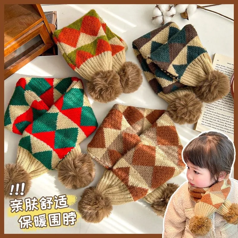 Children Knitted Scarf Winter Autumn Baby British Plaid  Cross Scarf for Boys Girls Warm Scarves Acessorios Baby Shawls